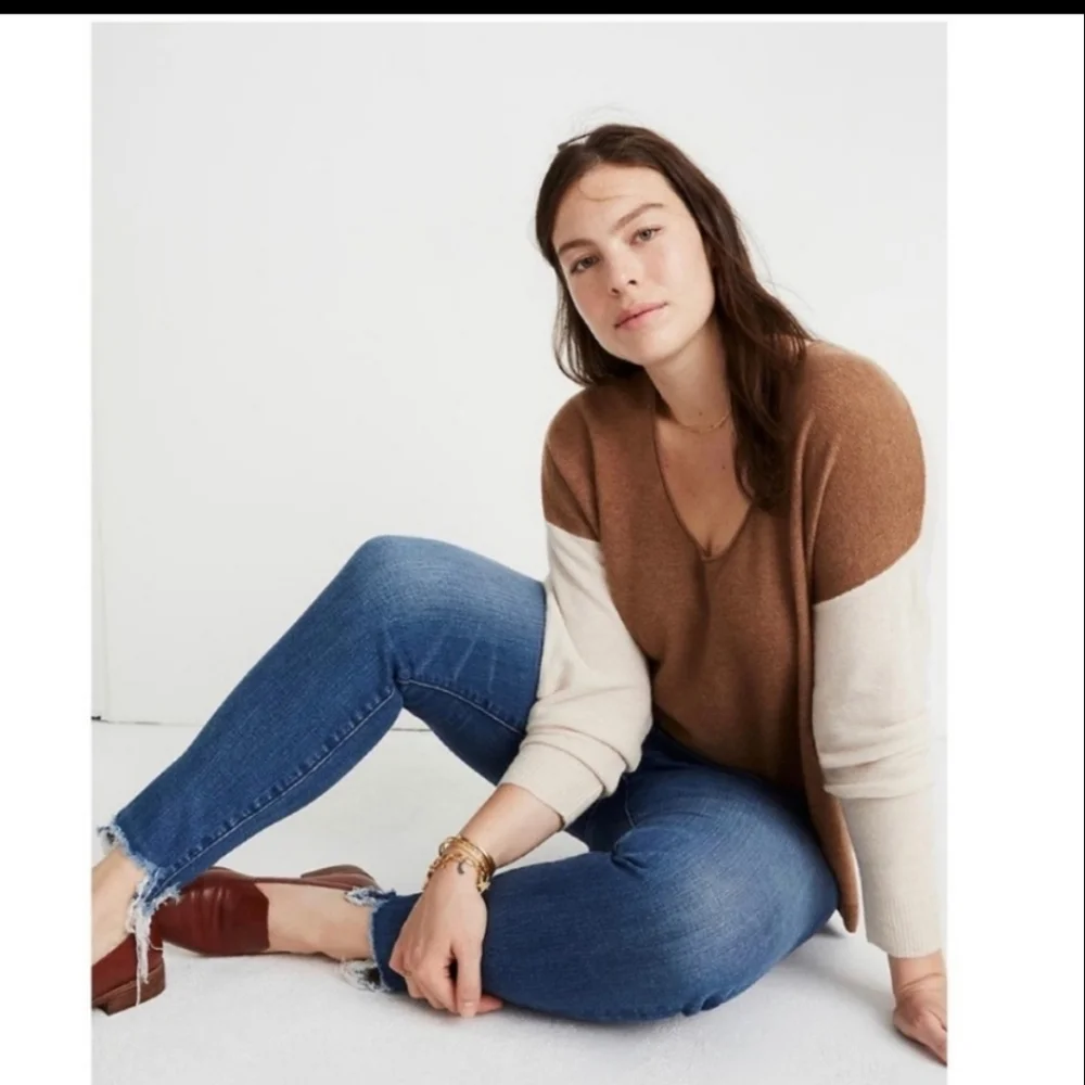 Madewell Kimball Colorblock Sweater Women's Size Small, Cream/Tan, GUC - Picture 1 of 15